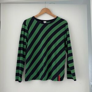 KULE | The Modern Long Sleeve Tee | Navy/Green Striped | 100% Cotton | Size XL